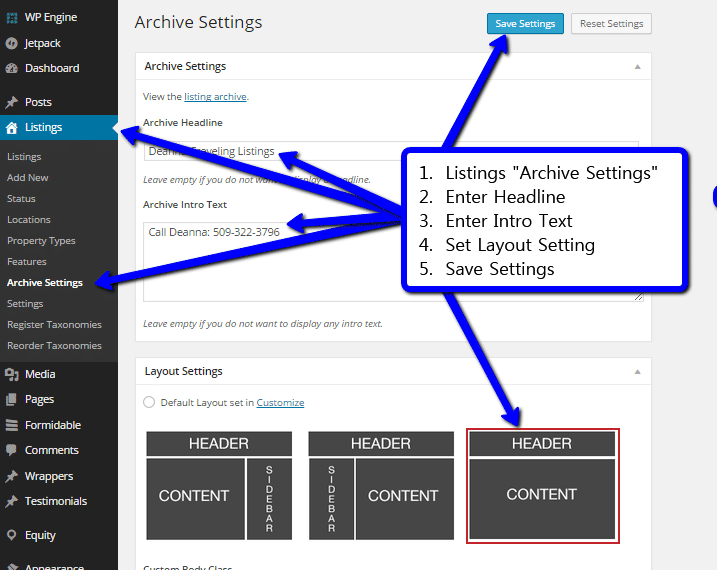 WP Listings Archive Settings