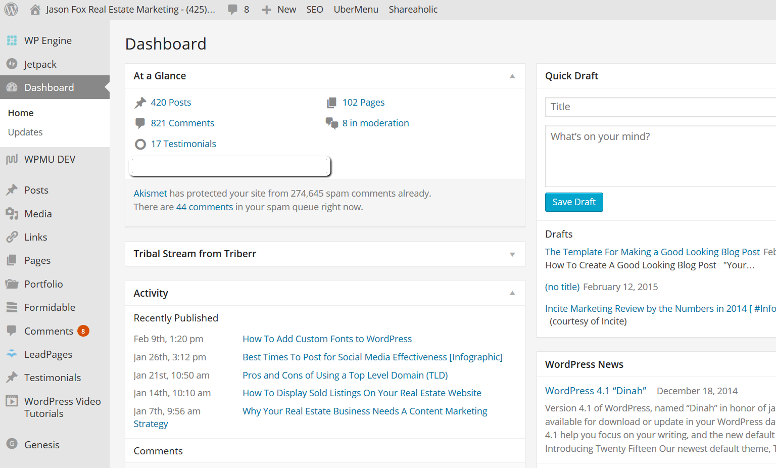 Wordpress dashboard