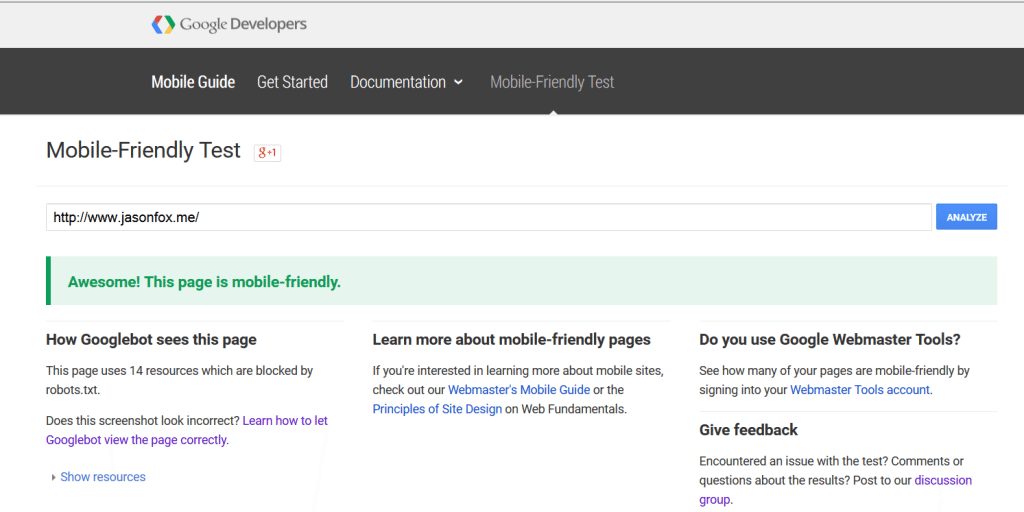 Google mobile friendly tester