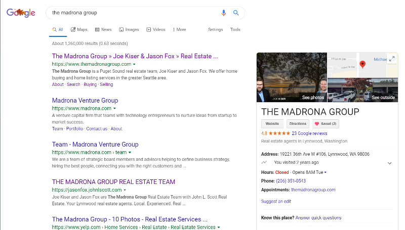 business profile on local seo search results