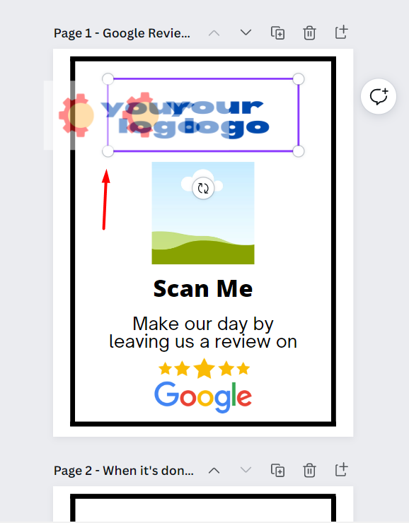 Screenshot of logo being added to Google review flyer template