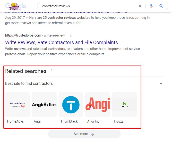 Screenshot of Angi list reviews