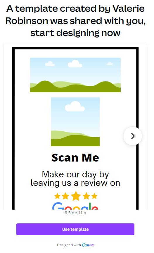 Screenshot of Google review flyer template