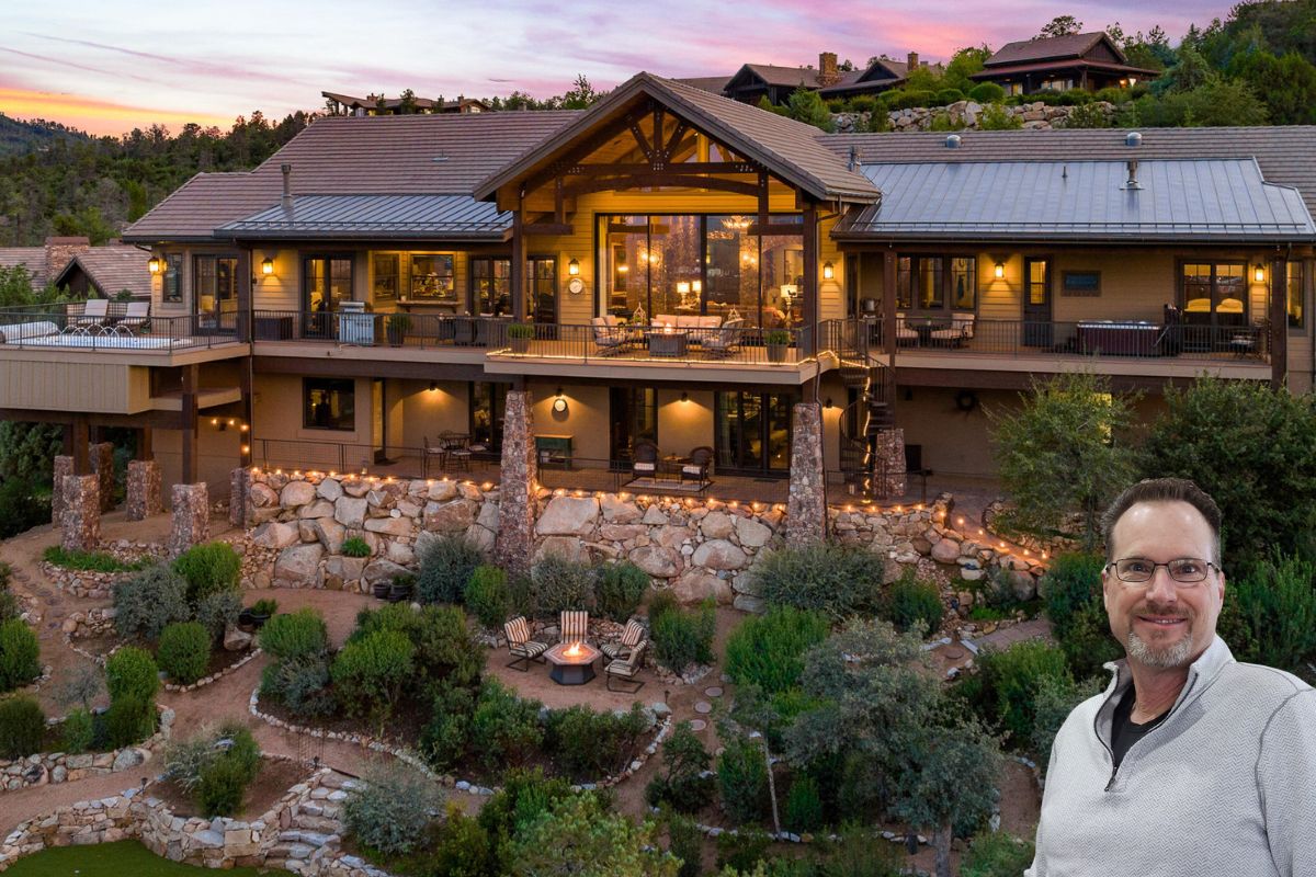 Tim Eastman, Prescott, AZ real estate agent with image of a large luxury home on the side of a hill