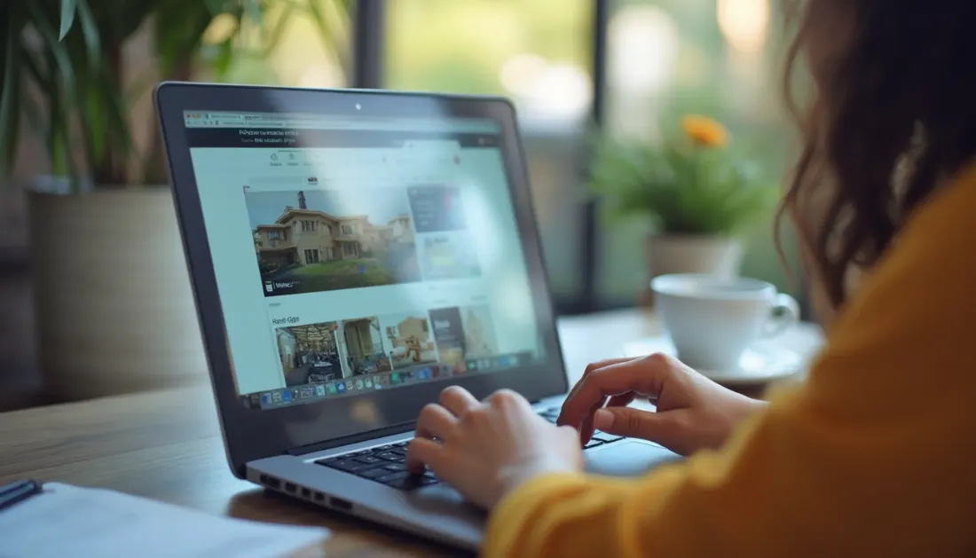 Woman working on her website on a laptop