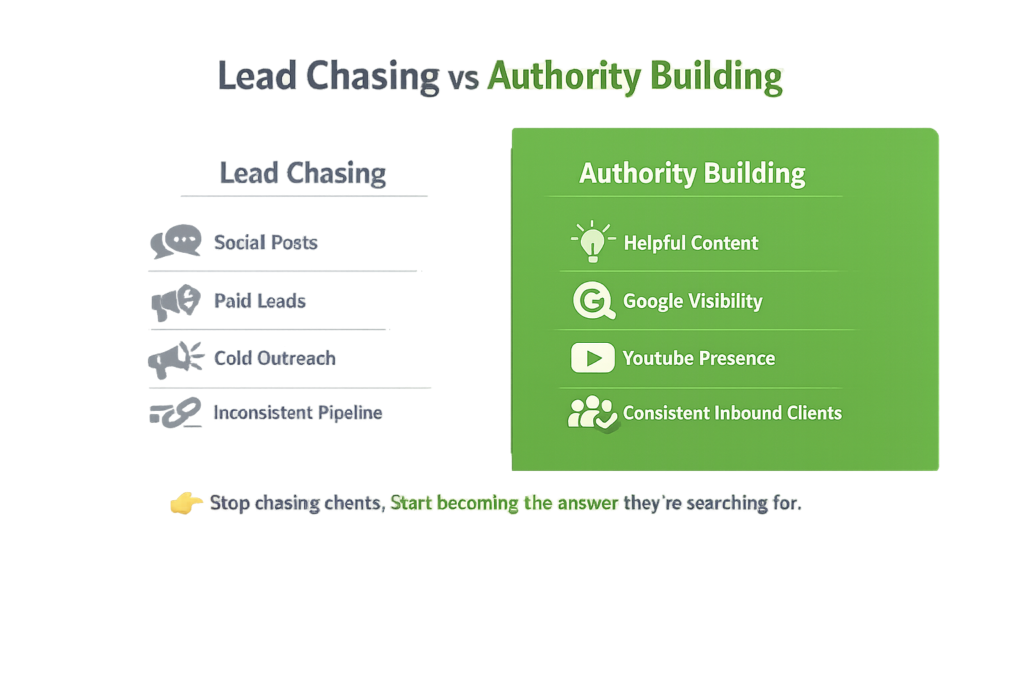 Lead chasing vs authority building infographic