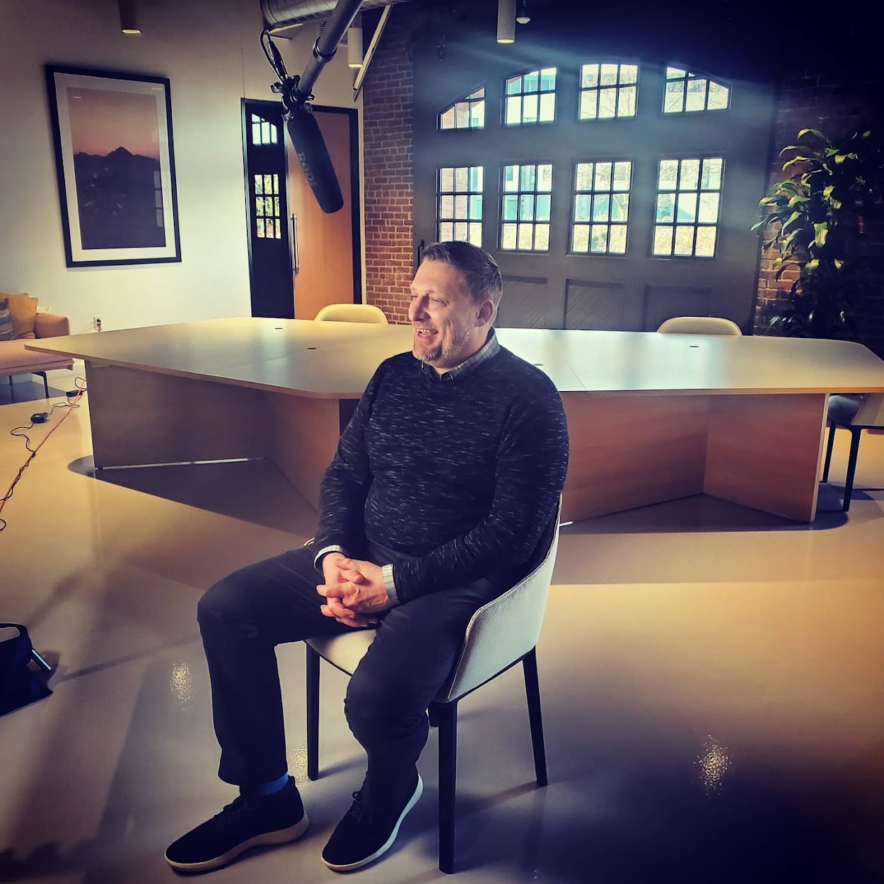 Jason working in an interview setting