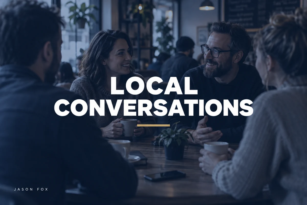 Local Conversations — conceptual neighborhood cafe gathering.
