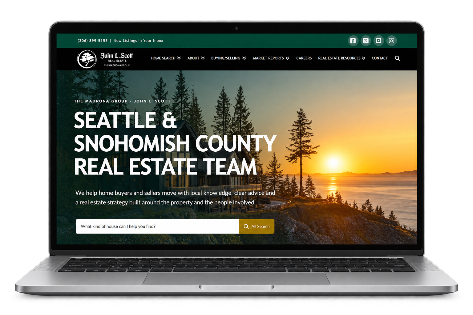 The Madrona Group real estate website displayed on a laptop
