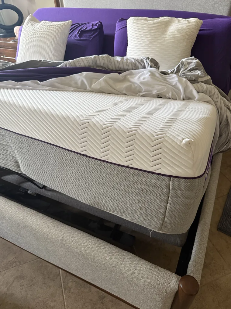 Our Purple Premier 4 mattress raised on its adjustable base